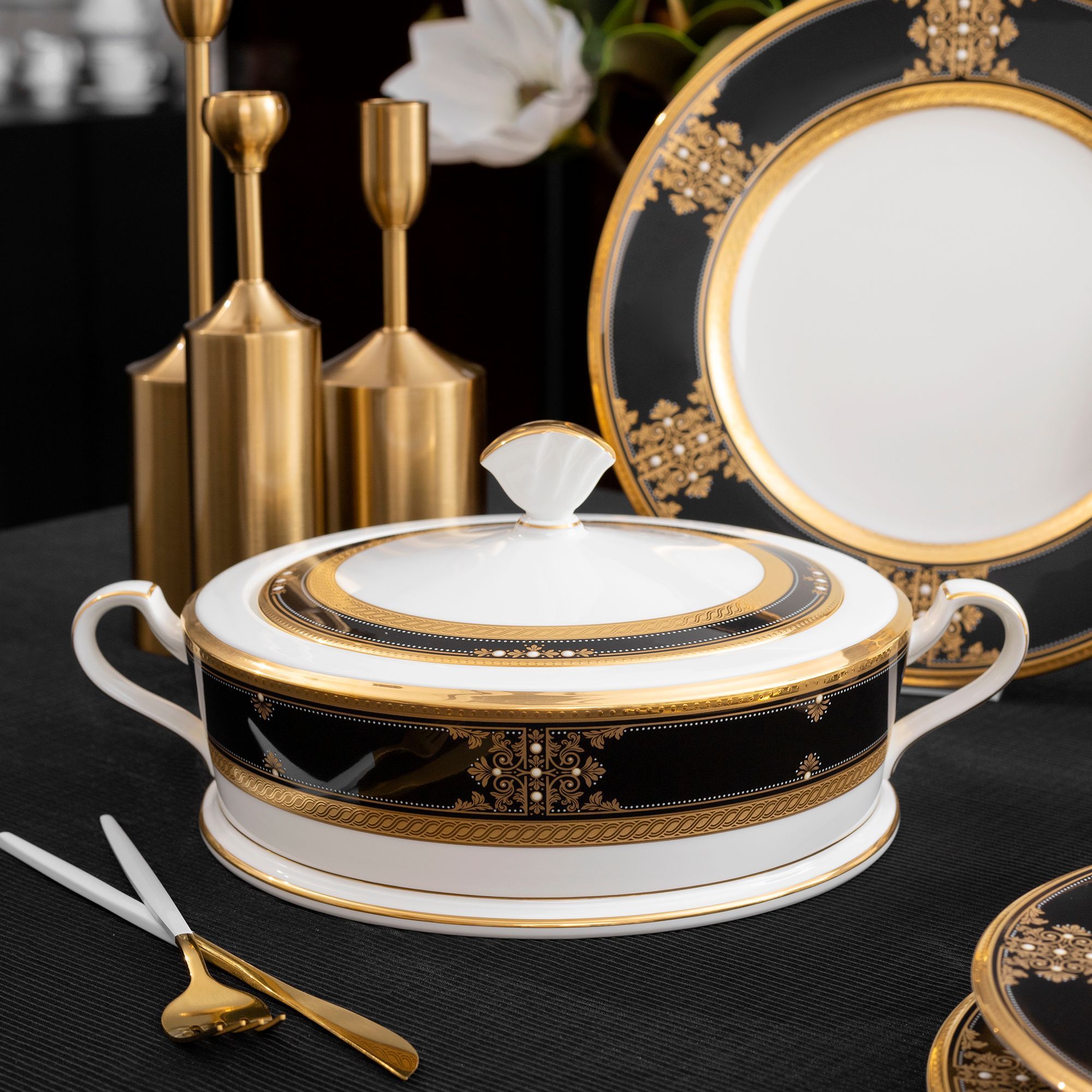 Âu cơm (thố cơm) có nắp dung tích 1.980ml sứ xương Nhật Bản | Noritake Evening Majesty 4818J - 59529