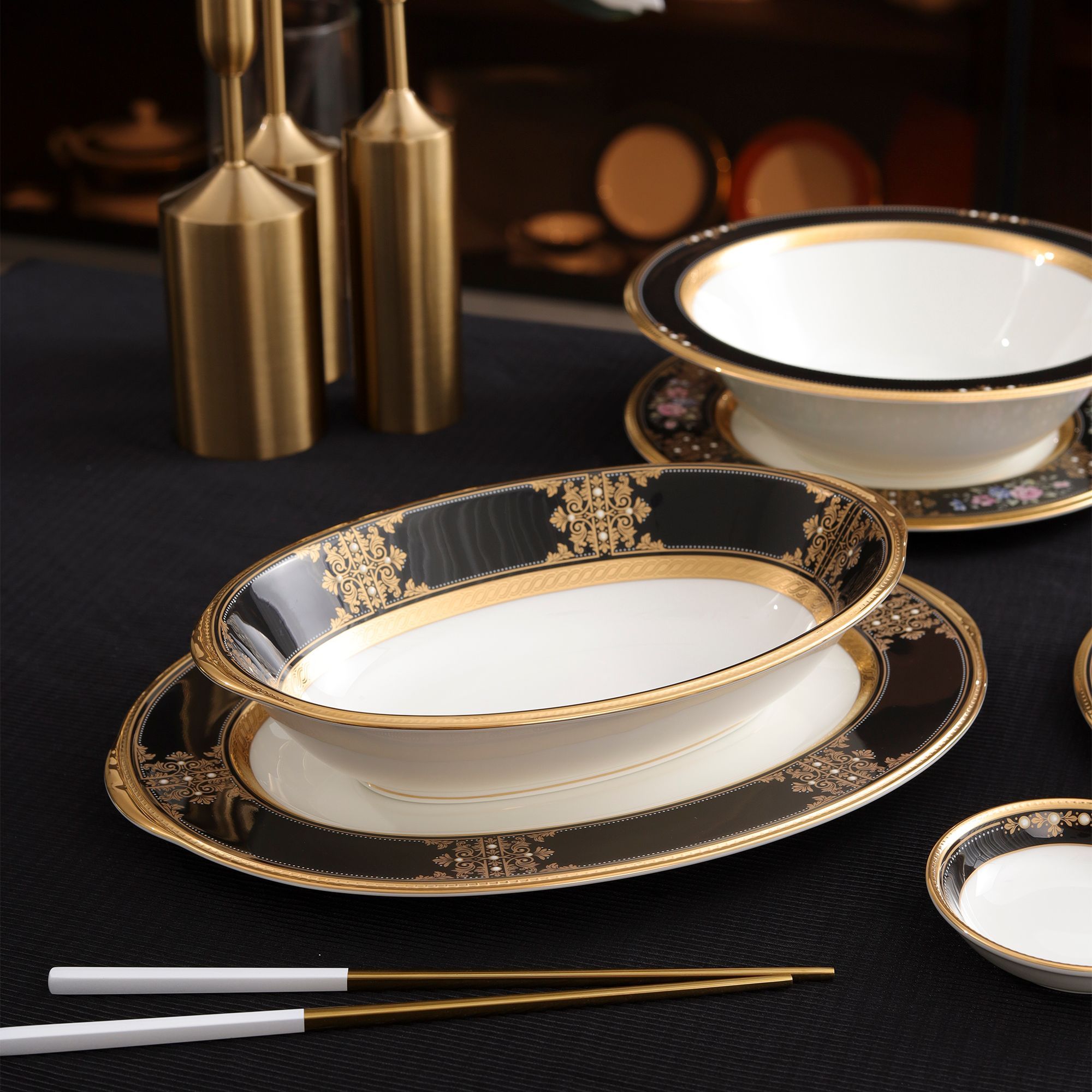 Đĩa Oval cỡ nhỏ (SM) dài 32cm sứ xương Nhật Bản | Noritake Evening Majesty 4818J - 59545