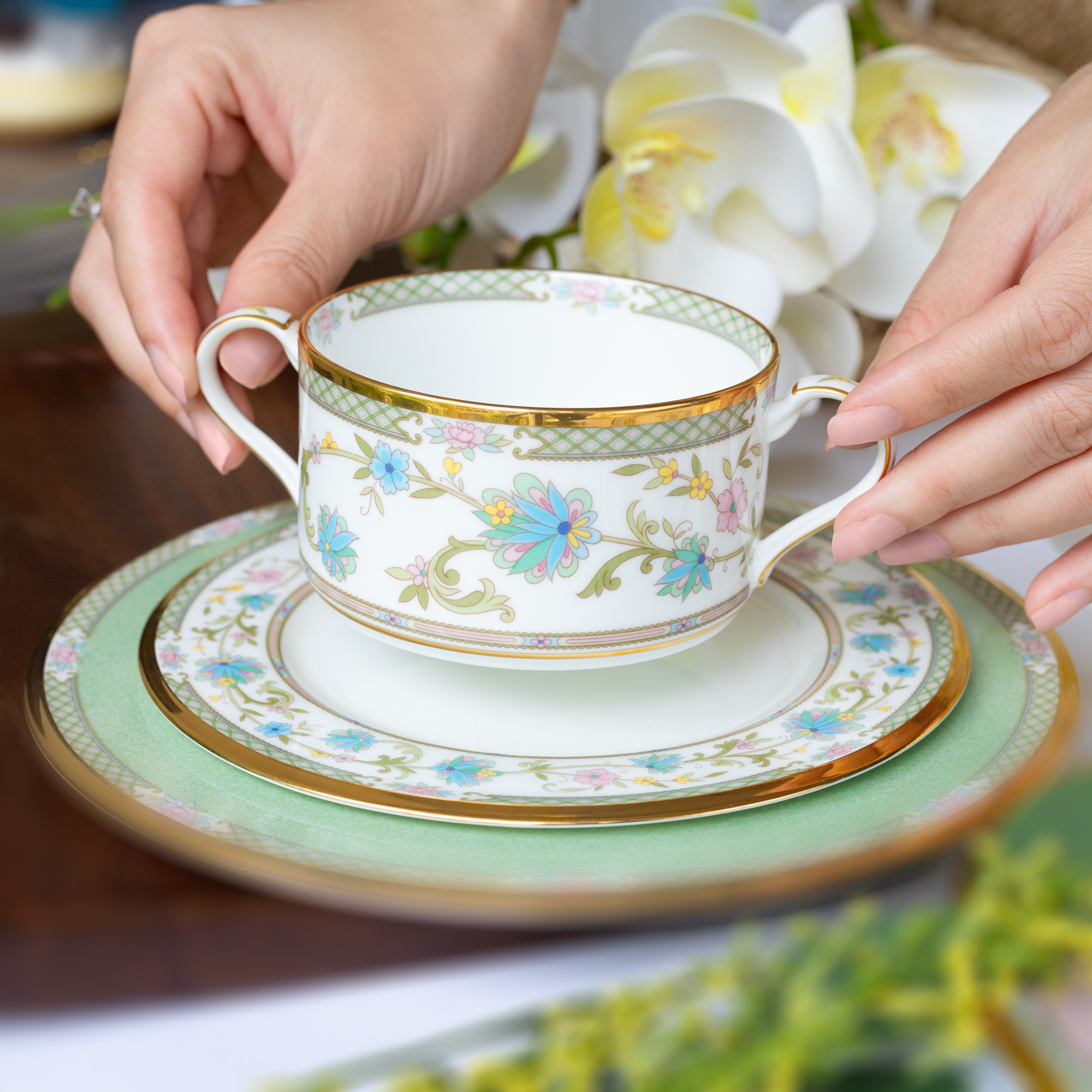 Bát (chén) 295ml ăn súp kem (creamsoup) có quai cầm sứ xương Nhật Bản | Noritake Yoshino 9983J - 59572C