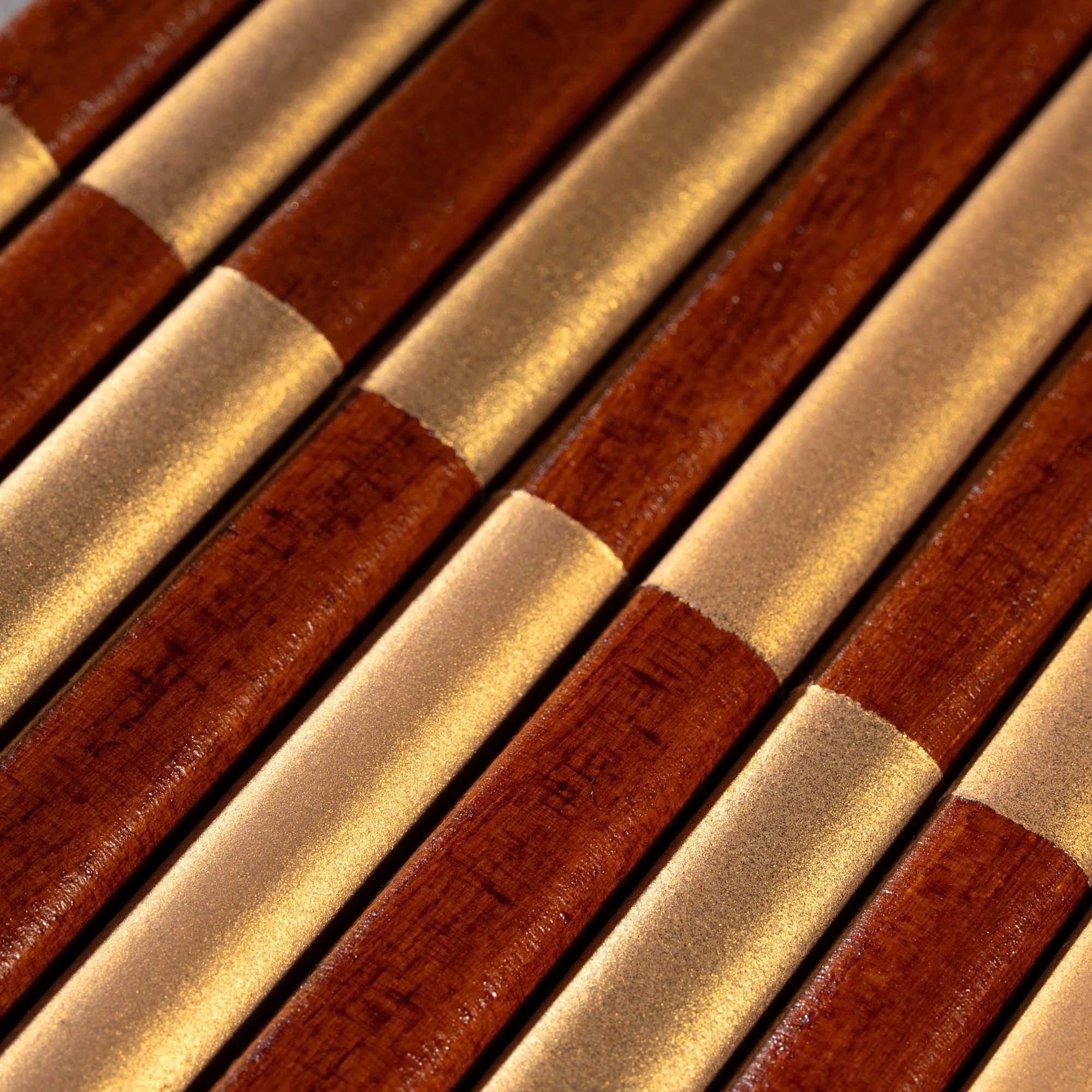 Bộ 05 đôi đũa gỗ Nhật Caro vàng sơn mài màu nâu kèm hộp | Hyozaemon Chopstick 1115 - K-359HG5