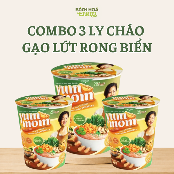  COMBO 3 LY CHÁO GẠO LỨT RONG BIỂN YUMMOM DINH DƯỠNG TIỆN LỢI 