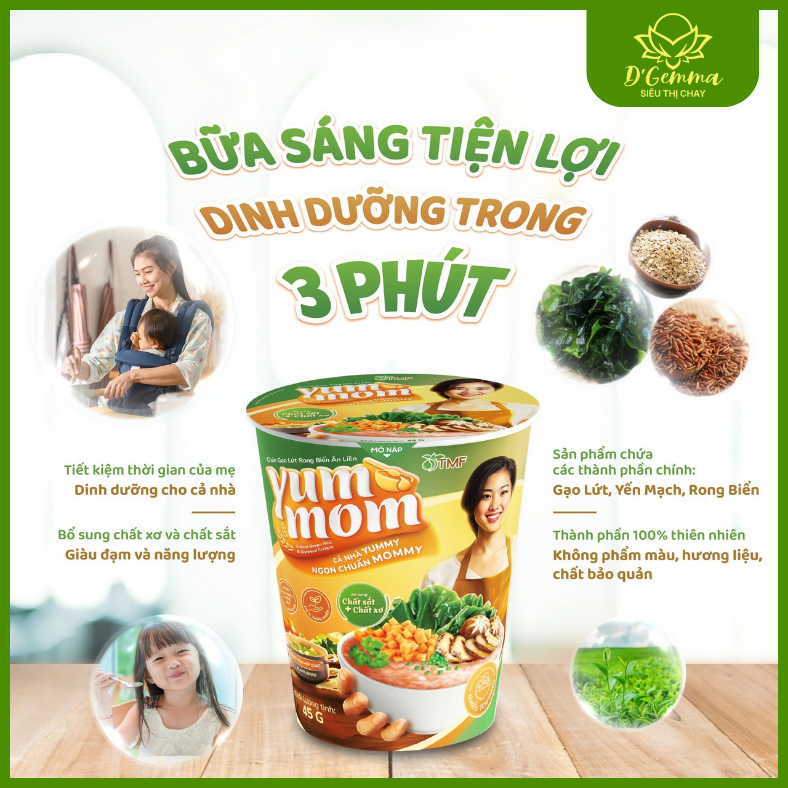  CHÁO GẠO LỨT RONG BIỂN YUMMOM 45G - CHÁO LY ĂN LIỀN TIỆN LỢI 