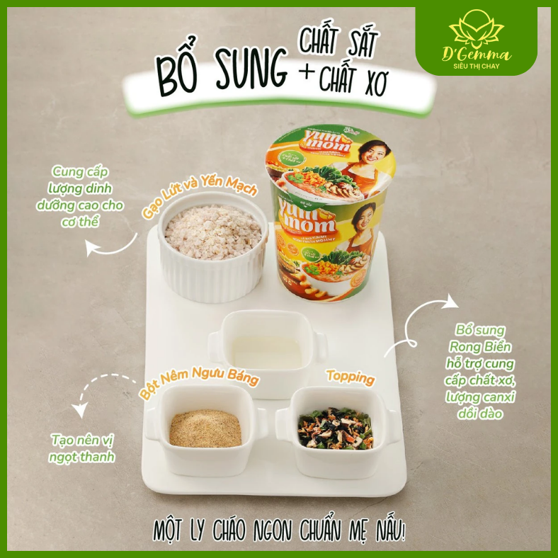  CHÁO GẠO LỨT RONG BIỂN YUMMOM 45G - CHÁO LY ĂN LIỀN TIỆN LỢI 