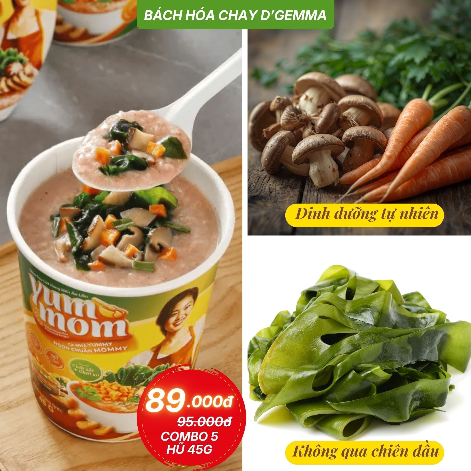  COMBO 5 LY CHÁO GẠO LỨT RONG BIỂN YUMMOM DINH DƯỠNG TIỆN LỢI 
