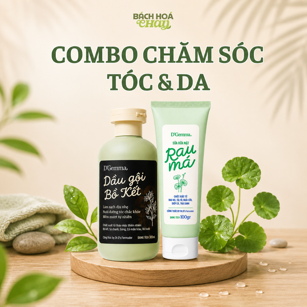  COMBO CHĂM SÓC TÓC & DA – SỮA RỬA MẶT RAU MÁ & DẦU GỘI BỒ KẾT 
