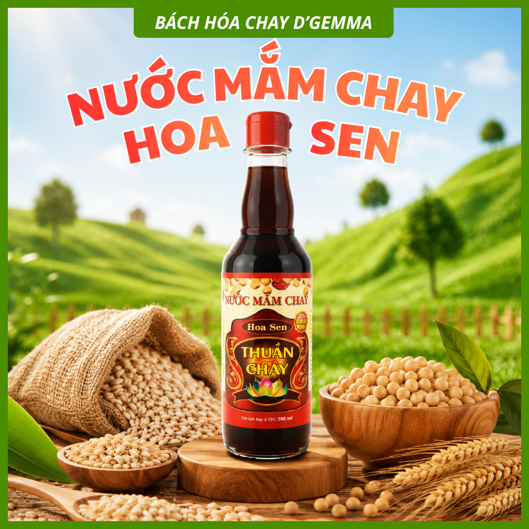  Nước Mắm Chay Hoa Sen - Nước Mắm Thực Dưỡng Thuần Chay Thơm Ngon (500ml) 