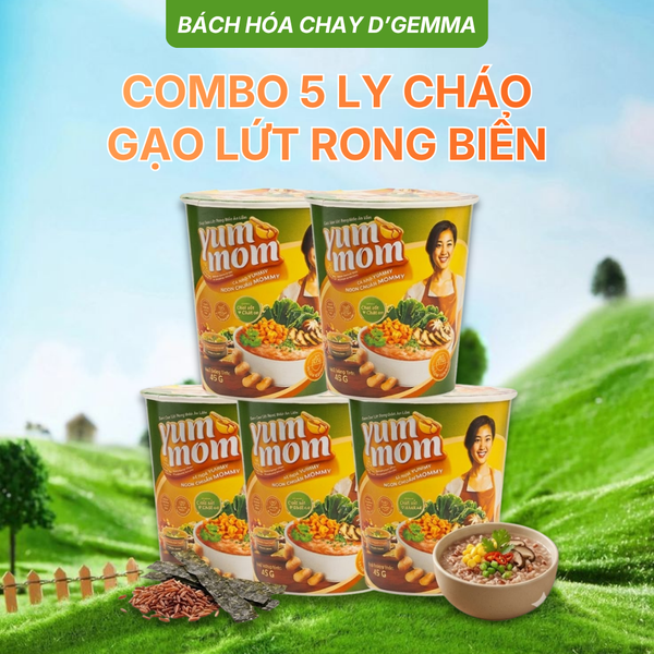 COMBO 5 LY CHÁO GẠO LỨT RONG BIỂN YUMMOM DINH DƯỠNG TIỆN LỢI 