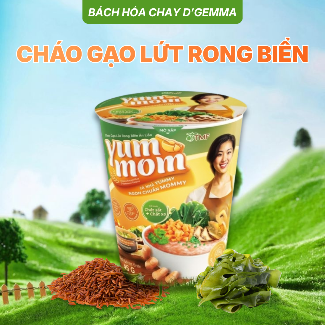  CHÁO GẠO LỨT RONG BIỂN YUMMOM 45G - CHÁO LY ĂN LIỀN TIỆN LỢI 