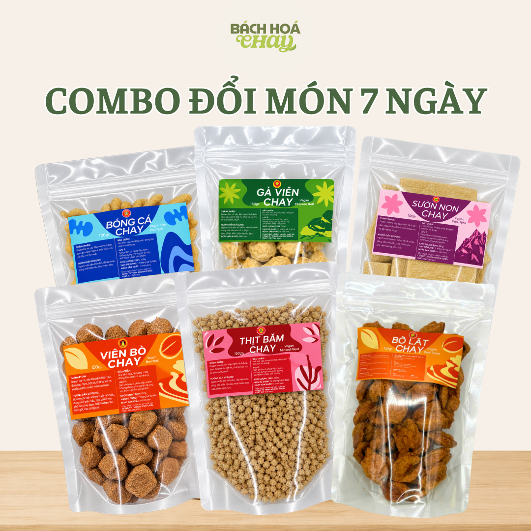  COMBO ĐỔI MÓN 7 NGÀY ACCNHI FOOD - NGUYÊN LIỆU CHAY TIỆN LỢI, THỰC ĐƠN ĐA DẠNG 