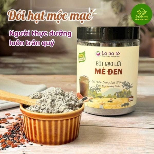  BỘT GẠO LỨT MÈ ĐEN LÁ TÍA TÔ (300G) – CÔNG THỨC VÀNG CHO VÓC DÁNG VÀ LÀN DA 