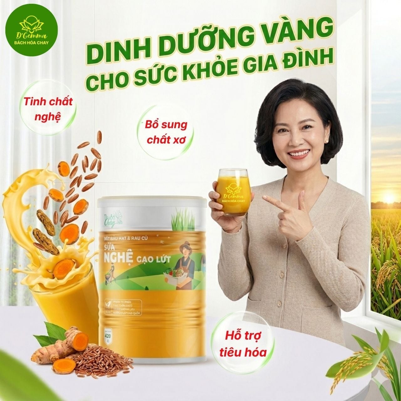  BỘT NGHỆ GẠO LỨT & ĐẬU HẠT RAU CỦ 420G - BỘT DINH DƯỠNG THUẦN CHAY, TỐT CHO BAO TỬ, ĐẸP DÁNG ĐẸP DA 