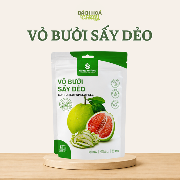  VỎ BƯỞI SẤY DẺO NONGLAMFOOD 85G – MỨT VỎ BƯỞI DẺO MỀM, VỊ THANH TỰ NHIÊN 