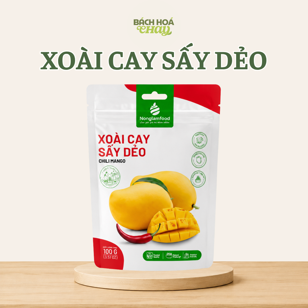  XOÀI CAY SẤY DẺO NONGLAMFOOD 100G – CHUA CAY ĐẬM VỊ 