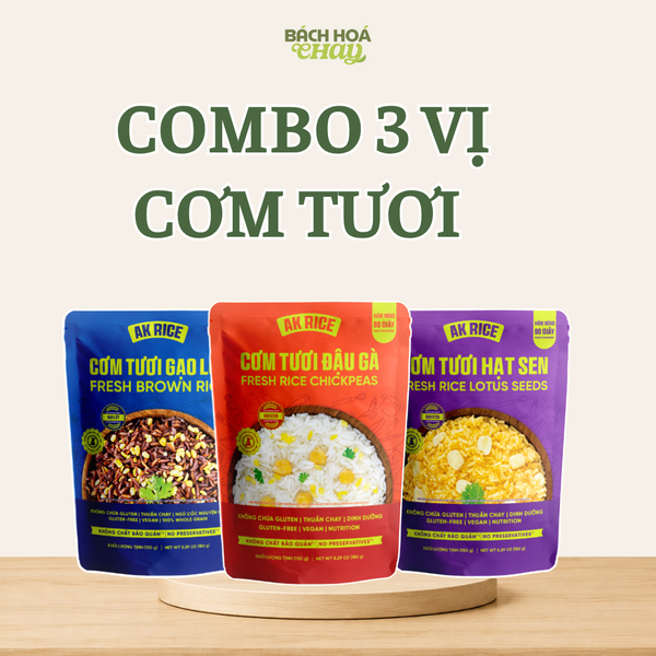  COMBO 3 VỊ CƠM TƯƠI CÂY THỊ - BỮA ĂN THUẦN CHAY TIỆN LỢI, THƠM NGON MỀM DẺO TỪ GẠO ST25 