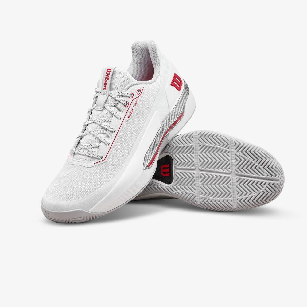 Giày Tennis Nam Wilson Rush Tour 5 Men's Tennis Shoe Bright White / Wilson Red / Microchip WRS00963001