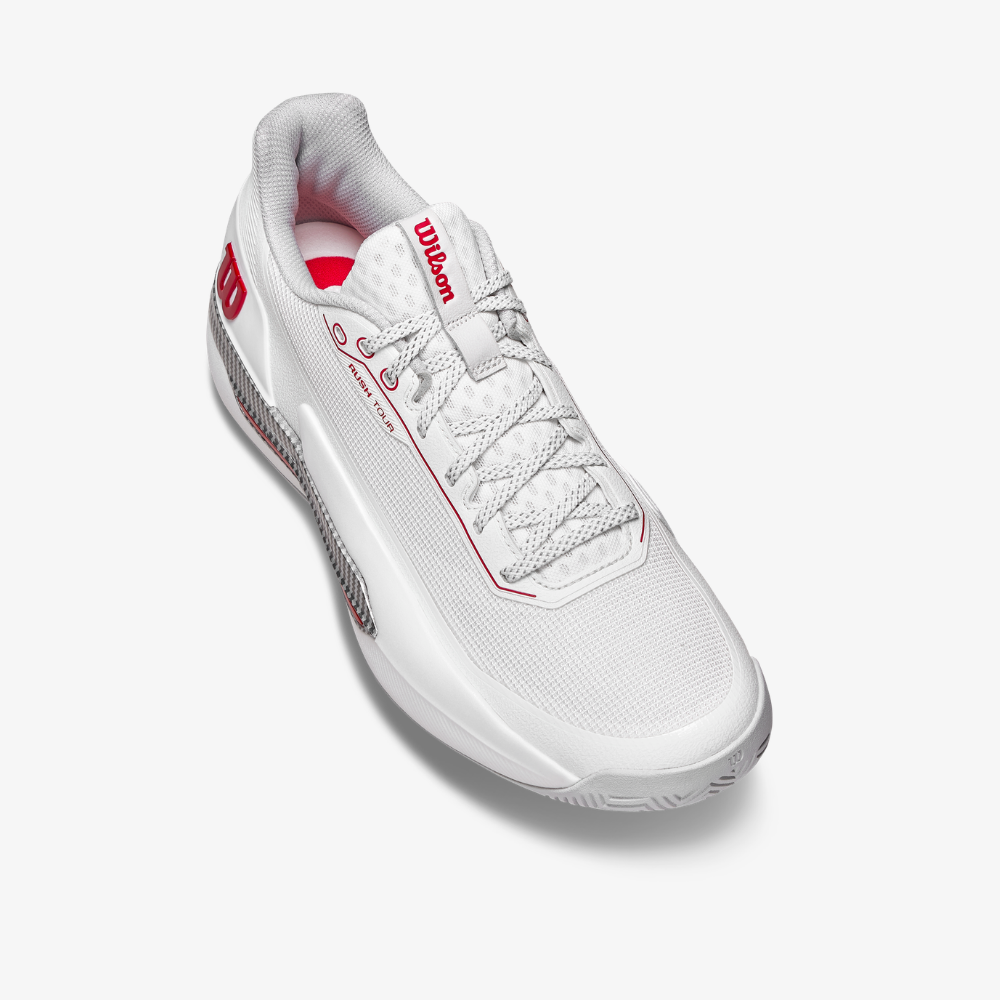 Giày Tennis Nam Wilson Rush Tour 5 Men's Tennis Shoe Bright White / Wilson Red / Microchip WRS00963001