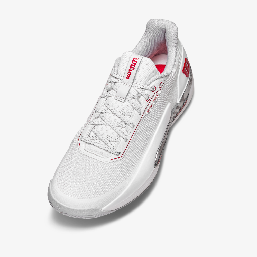 Giày Tennis Nam Wilson Rush Tour 5 Men's Tennis Shoe Bright White / Wilson Red / Microchip WRS00963001