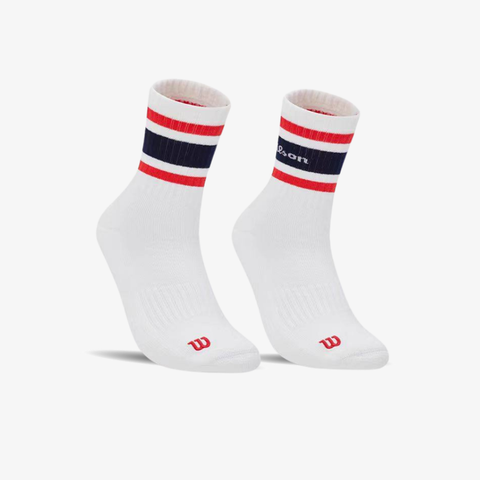 Tất Thể Thao Wilson Crew Stripe Script Socks Bright White/Infrared WU00063411RDB