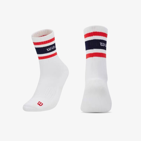 Tất Thể Thao Wilson Crew Stripe Script Socks Bright White/Infrared WU00063411RDB
