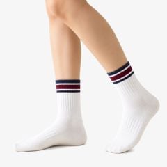 Tất Thể Thao Wilson Quarter Top Stripe Socks Bright White/Red Stripe WU00016W001001