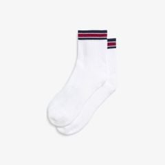 Tất Thể Thao Wilson Quarter Top Stripe Socks Bright White/Red Stripe WU00016W001001