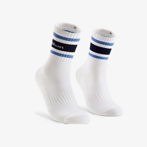 Tất Thể Thao Wilson Crew Stripe Script Socks Bright White/Ally Blue WU00063W001003