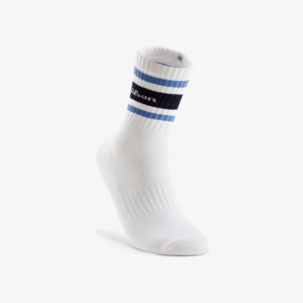 Tất Thể Thao Wilson Crew Stripe Script Socks Bright White/Ally Blue WU00063W001003