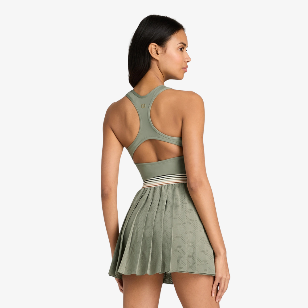 Váy Liền Thể Thao Tennis Nữ Wilson Laser Cut Pleat Dress Vetiver WE00080E014001