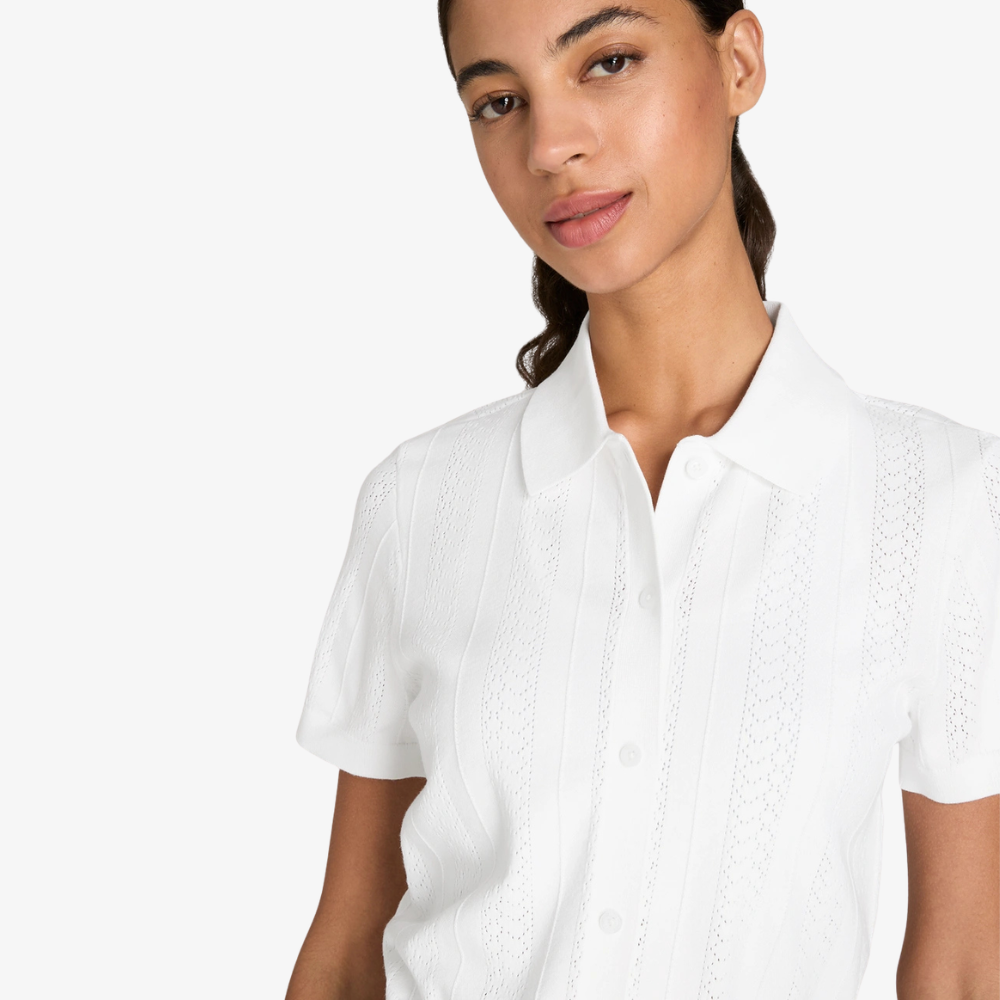 Áo Polo Nữ Wilson Shrunken Essex Button-Through Polo Shirt Bright White WE00033W001001