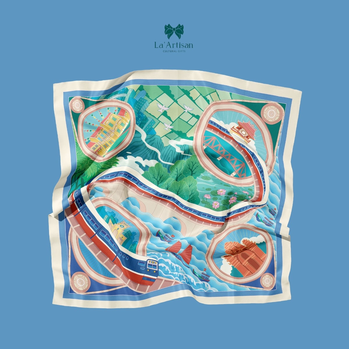 Khăn vuông họa tiết Đường Sắt Bắc Nam