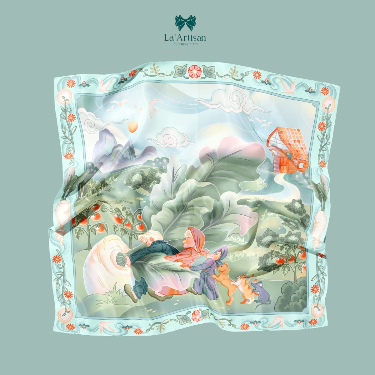 Khăn vuông họa tiết Nhổ Củ Cải