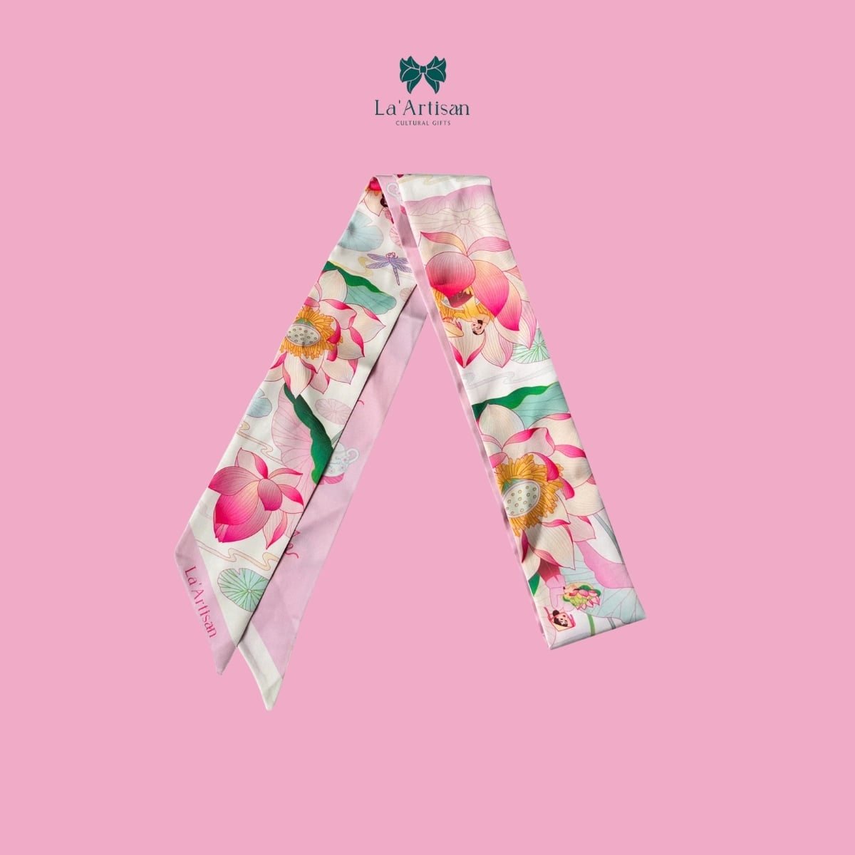 Khăn Twilly họa tiết Sen Đồng Tháp