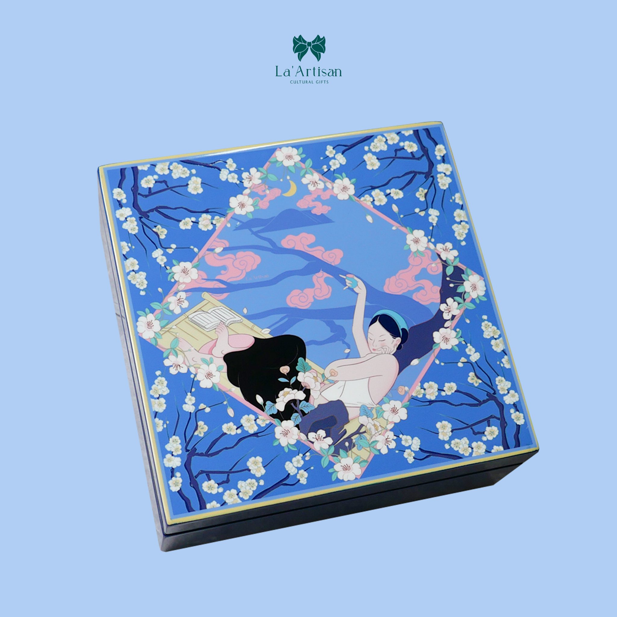 Hộp sơn mài hoạ tiết Hồ Xuân Hương