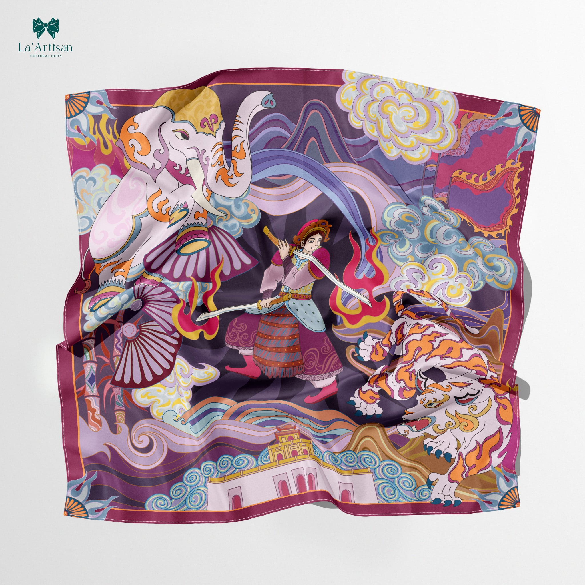 Khăn vuông hoạ tiết Nữ tướng Bùi Thị Xuân