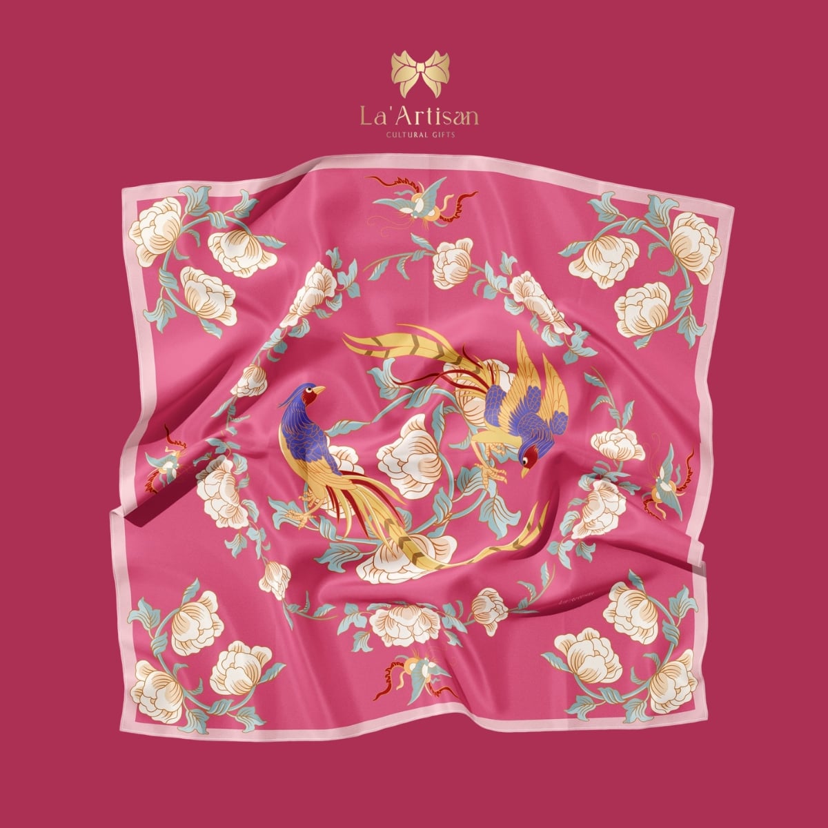 Khăn lụa tơ tằm vuông hoạ tiết Sắc Xuân