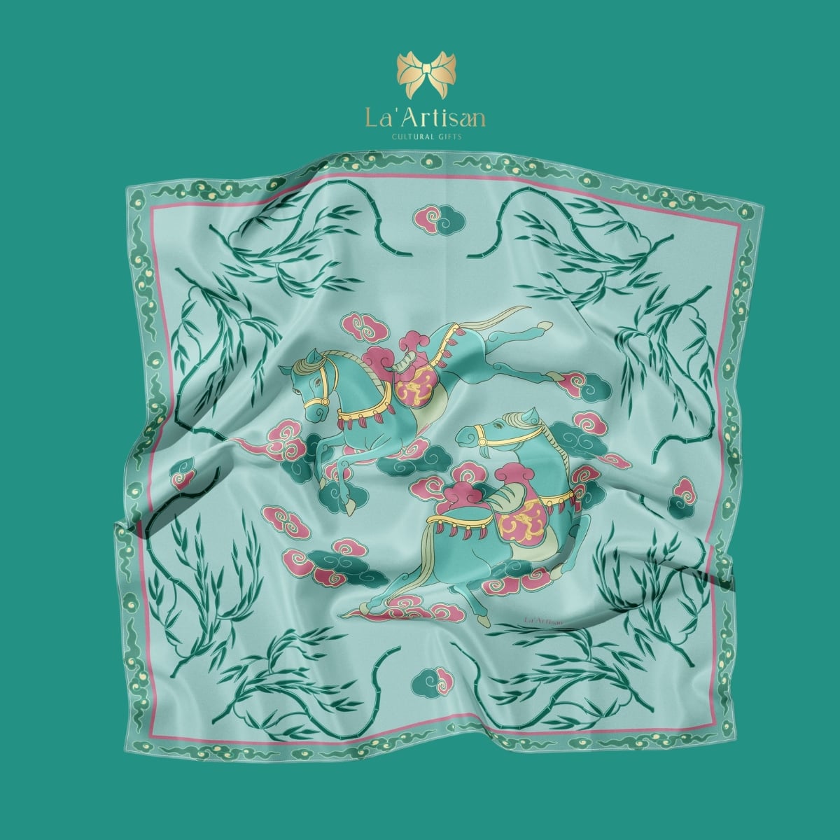 Khăn lụa tơ tằm vuông hoạ tiết Liễu Mã