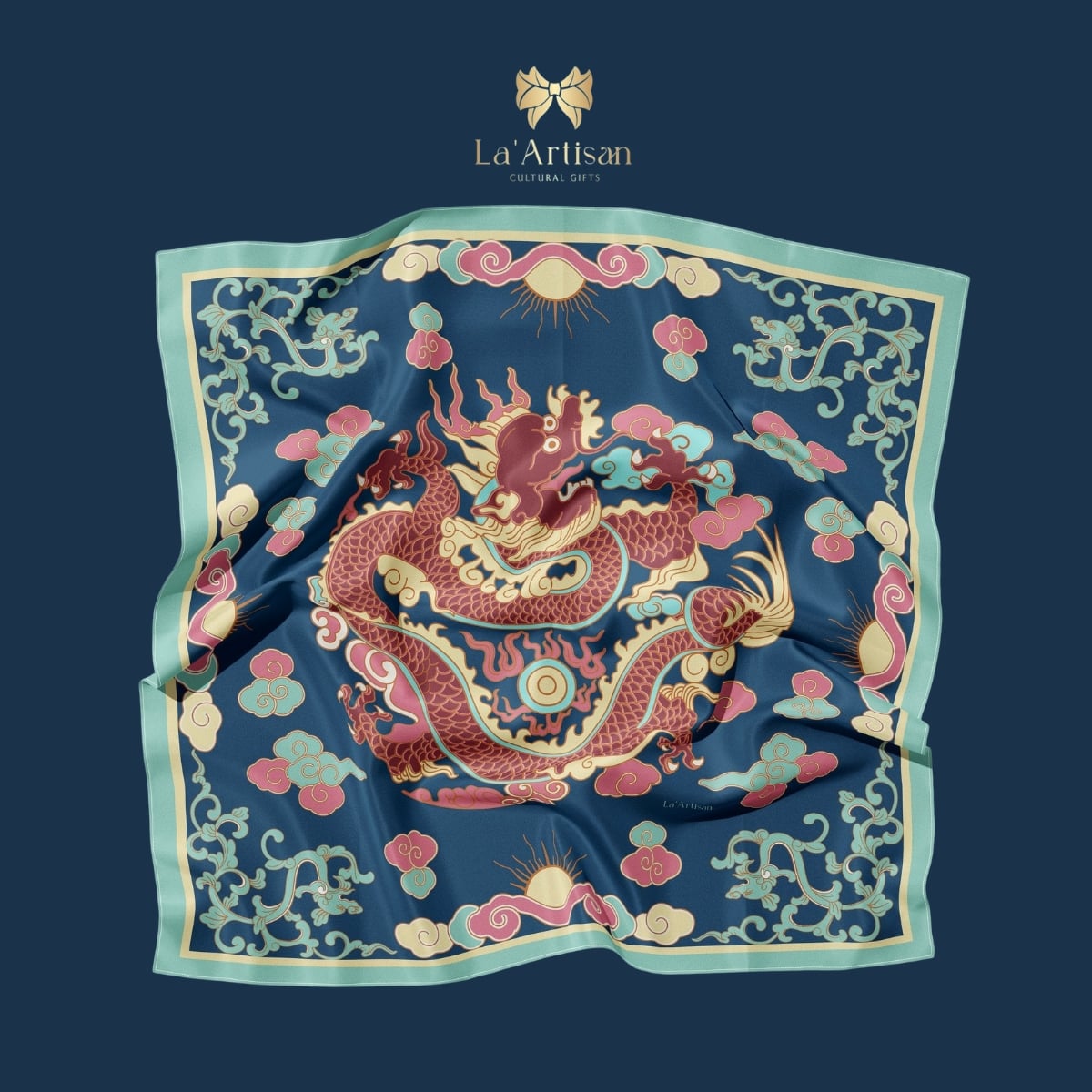 Khăn lụa tơ tằm vuông hoạ tiết Long Vân