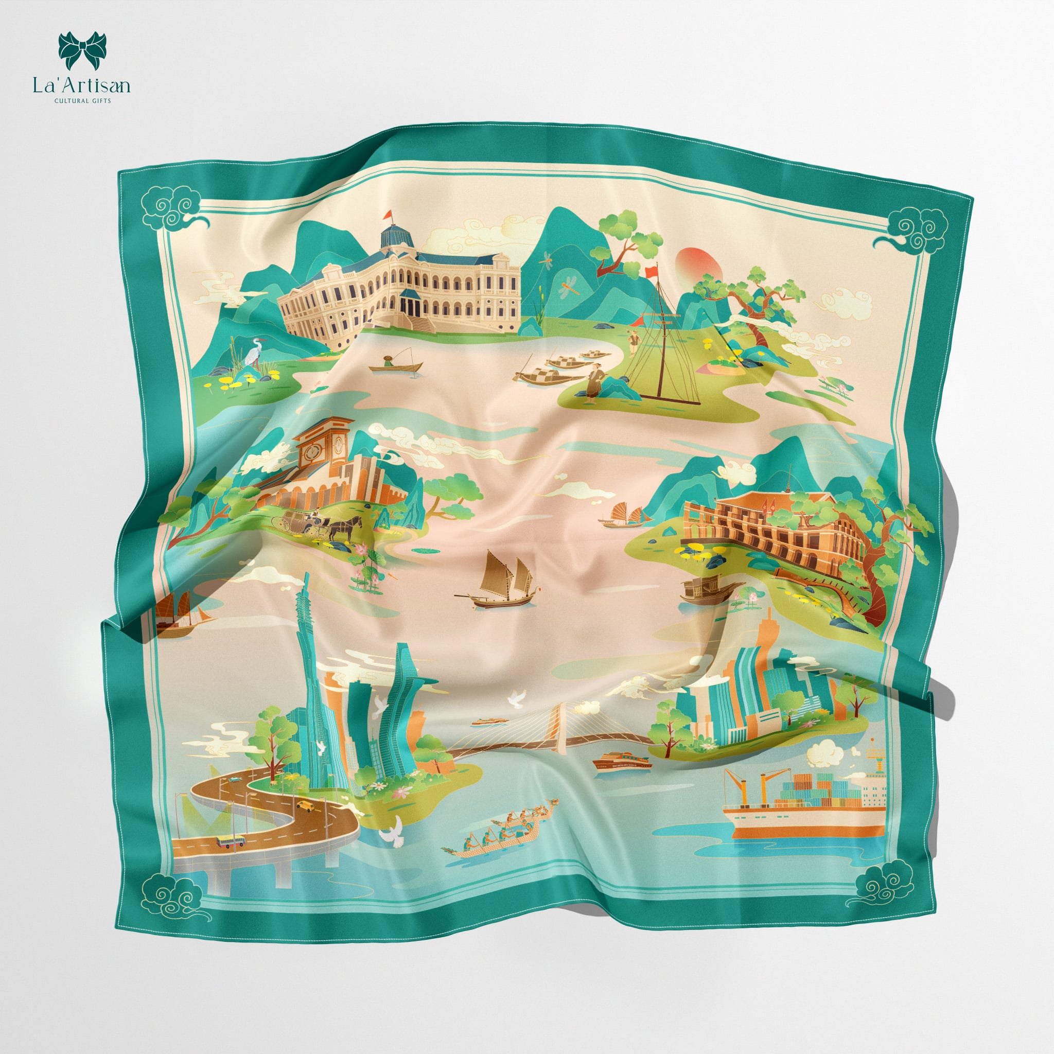 Khăn vuông hoạ tiết Sông Sài Gòn