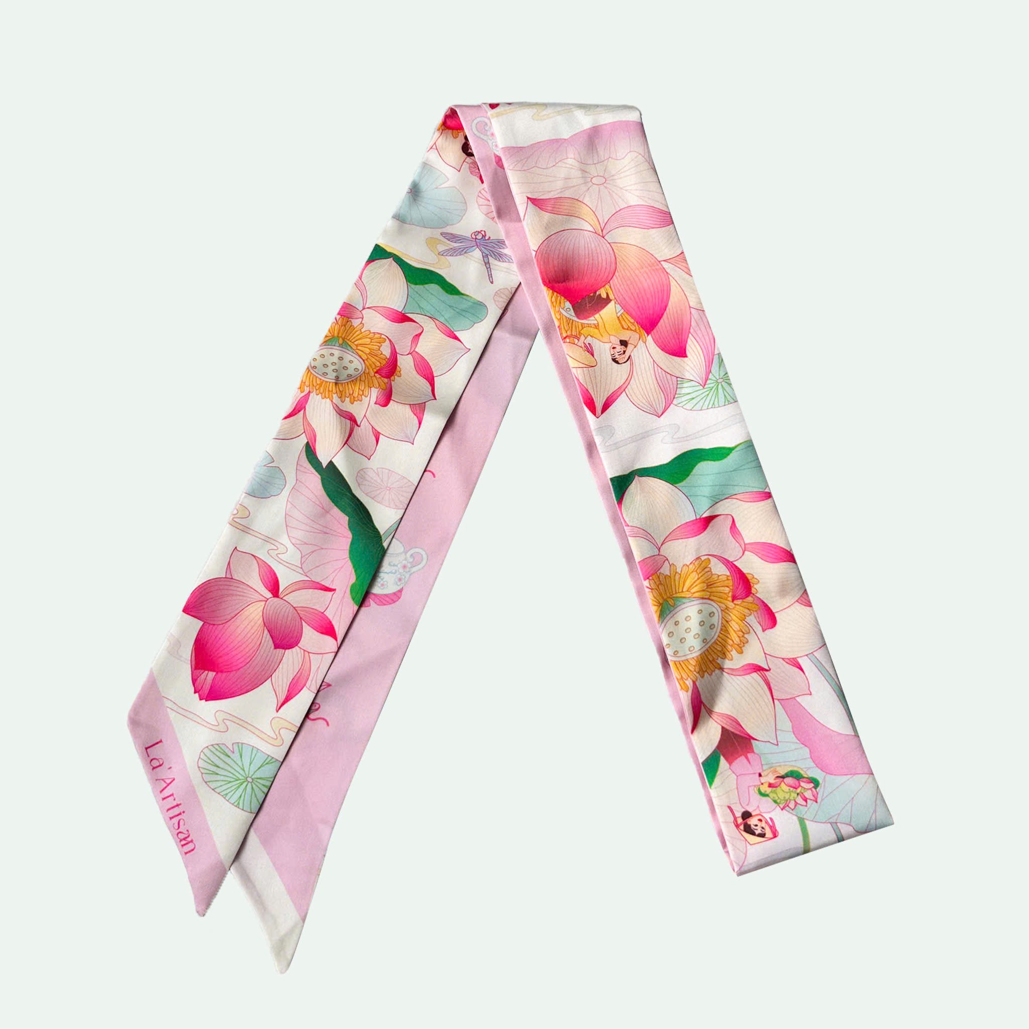 Khăn Twilly họa tiết Sen Đồng Tháp