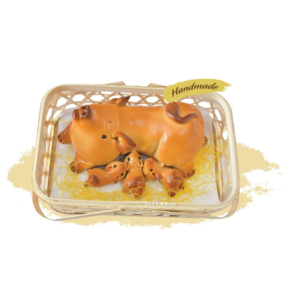  Hộp heo mẫu tử (Heo nặn - Giỏ tre) (Bánh nướng đậu xanh) 1500g 