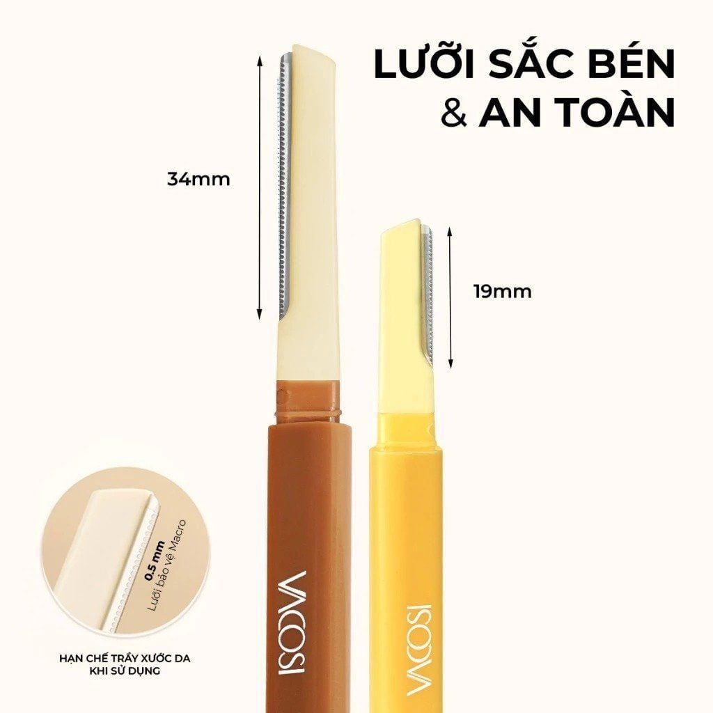 Dao Cạo Mày Vacosi 2 Đầu Vàng Nâu DC17 (Set 2 Cây)