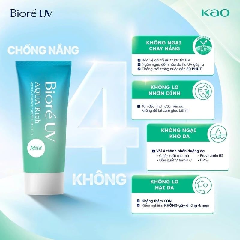Tinh Chất Chống Nắng Màng Nước Dịu Nhẹ Bioré Uv Aqua Rich Watery Essence Mild