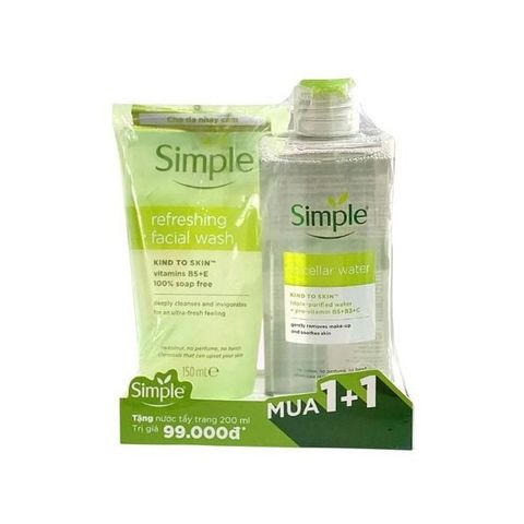 Combo Simple Nước Tẩy Trang 200ml + Sữa Rửa Mặt Refreshing Facial Wash 150ml