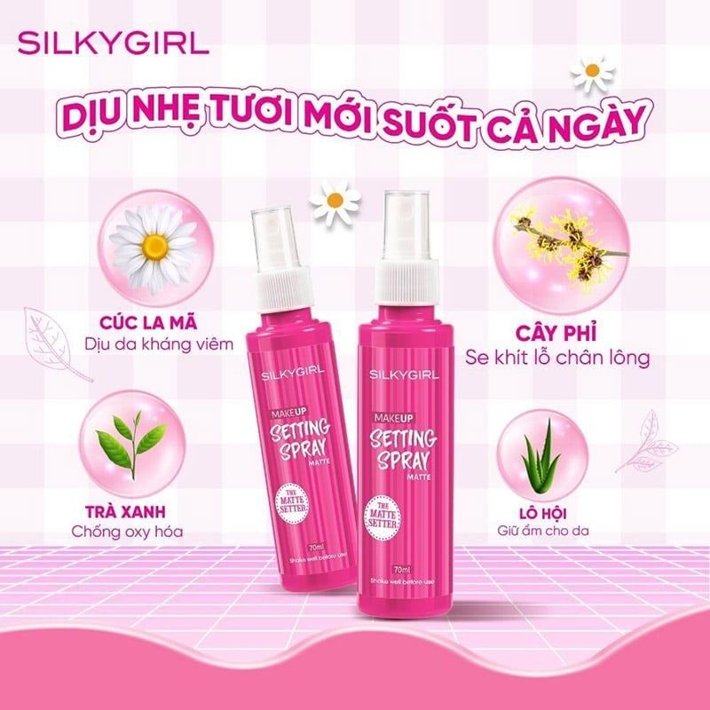 Xịt makeup Silkygirl setting spray matte 70ml