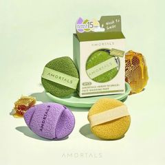Bộ 3 Bông Rửa Mặt Bọt Biển Amortals Face Cleansing Puff