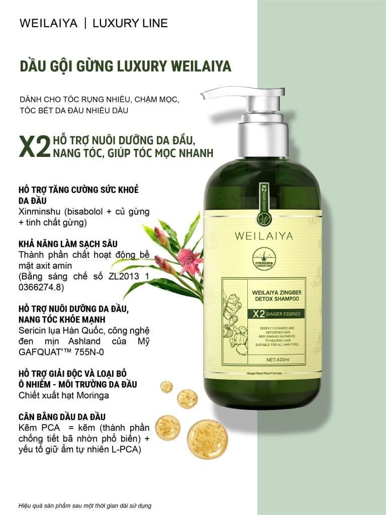 Dầu gội gừng xanh detox Weilaiya luxury 420ml