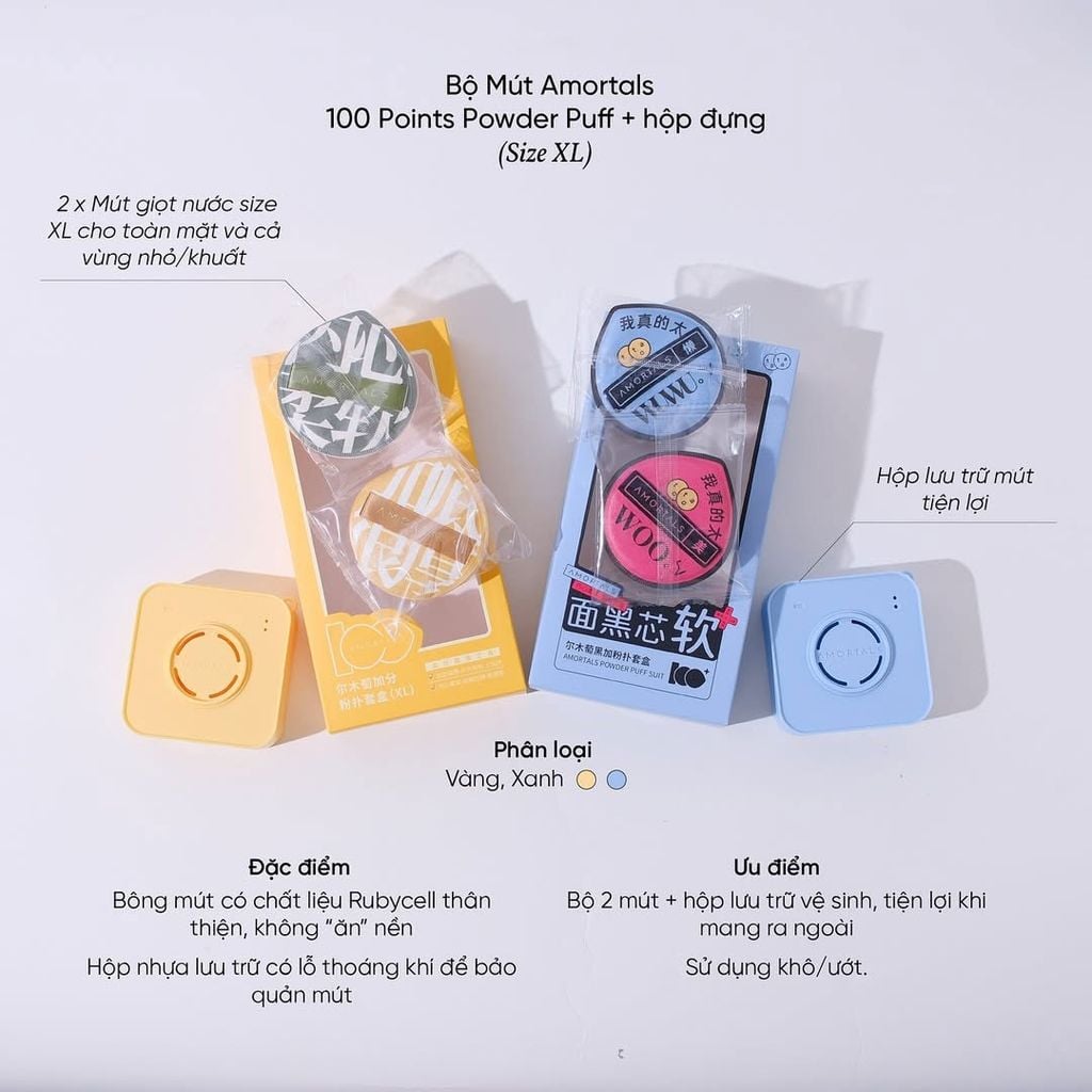 Bộ Bông Mút Trang Điểm Amortals Bonus Points Powder Puff Set