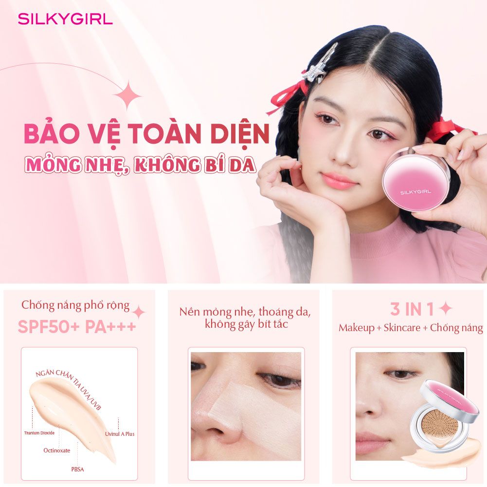 Phấn nước chống nắng lâu trôi Silkygirl serum cushion spf50+