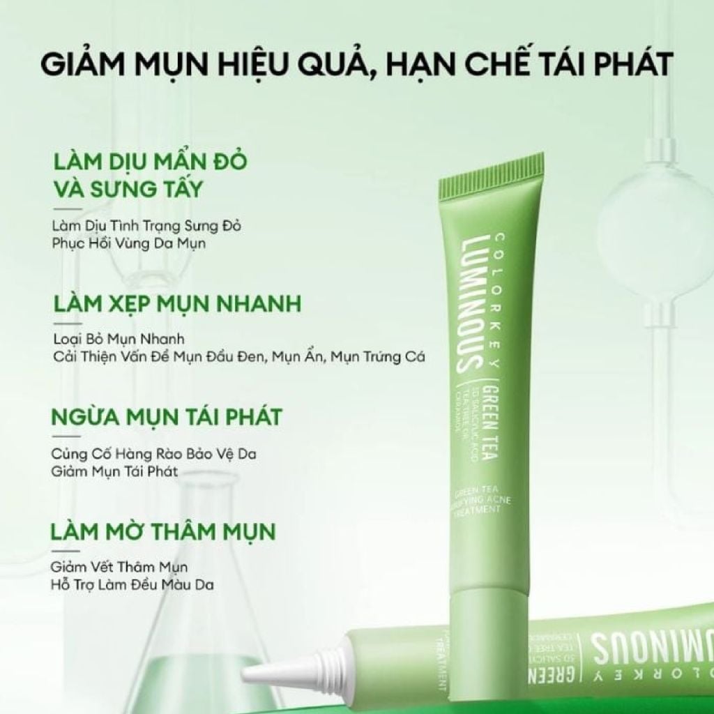Kem giảm mụn Colorkey luminous Green Tea purifying acne treatment 20g