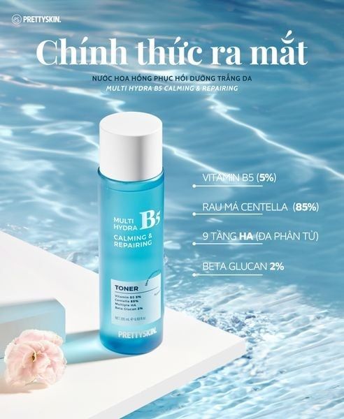 Nước hoa hồng Prettyskin Multi Hydra B5 Calming & Repairing 205ml
